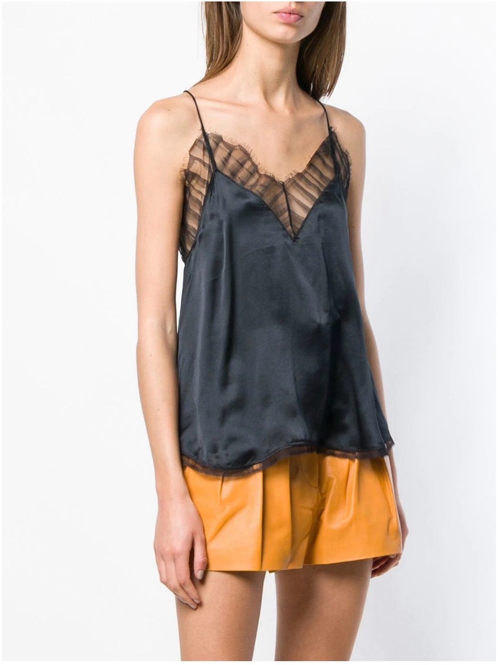 IRO Black Satin Lace-Trim Camisole 100% silk